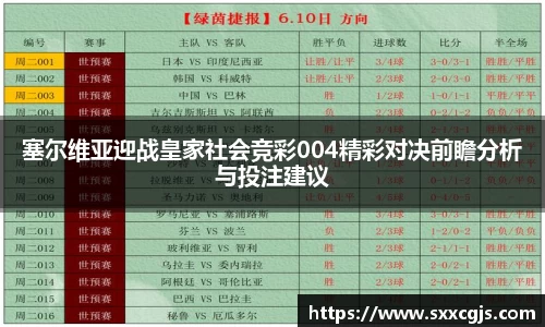 塞尔维亚迎战皇家社会竞彩004精彩对决前瞻分析与投注建议